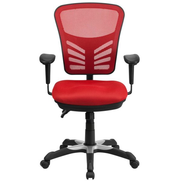 Mid-Back Red Mesh Multifunction Executive Swivel Ergonomic Office Chair With Adjustable Arms By Flash Furniture For Discount - Image 4