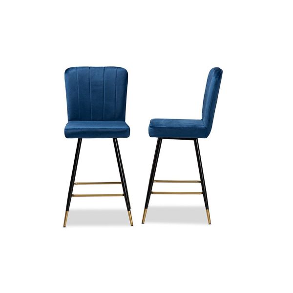 Baxton Studio Preston Modern Luxe and Glam Navy Blue Velvet Fabric Upholstered and Two-Tone Black and Gold Finished Metal 2-Piece Bar Stool Set Supply - Image 3