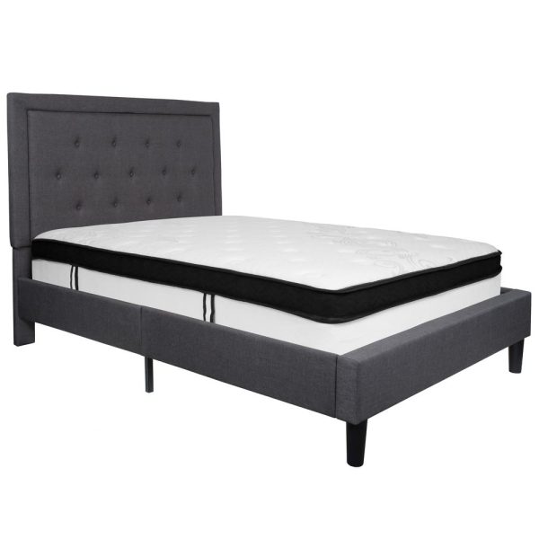Roxbury Full Size Tufted Upholstered Platform Bed In Dark Gray Fabric With Memory Foam Mattress By Flash Furniture For Sale - Image 2