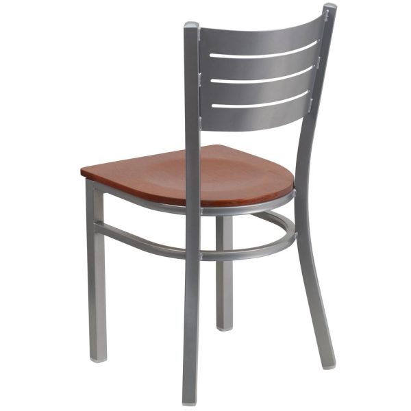 Hercules Series Silver Slat Back Metal Restaurant Chair - Cherry Wood Seat By Flash Furniture Hot on Sale - Image 3