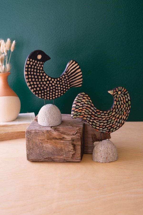 Clay Lenca Birds On Rock Bases Set Of 2 By Kalalou Online Hot Sale