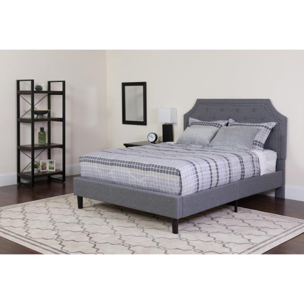 Brighton King Size Tufted Upholstered Platform Bed In Light Gray Fabric With Memory Foam Mattress By Flash Furniture For Sale