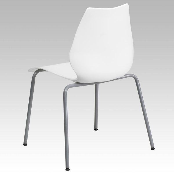 Hercules Series 770 Lb. Capacity White Stack Chair With Lumbar Support And Silver Frame By Flash Furniture Fashion - Image 3