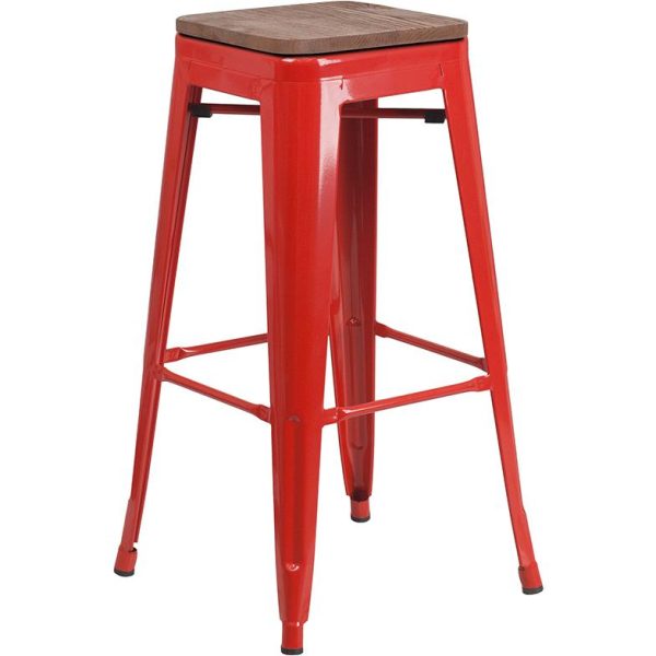 30  High Backless Red Metal Barstool With Square Wood Seat By Flash Furniture For Cheap