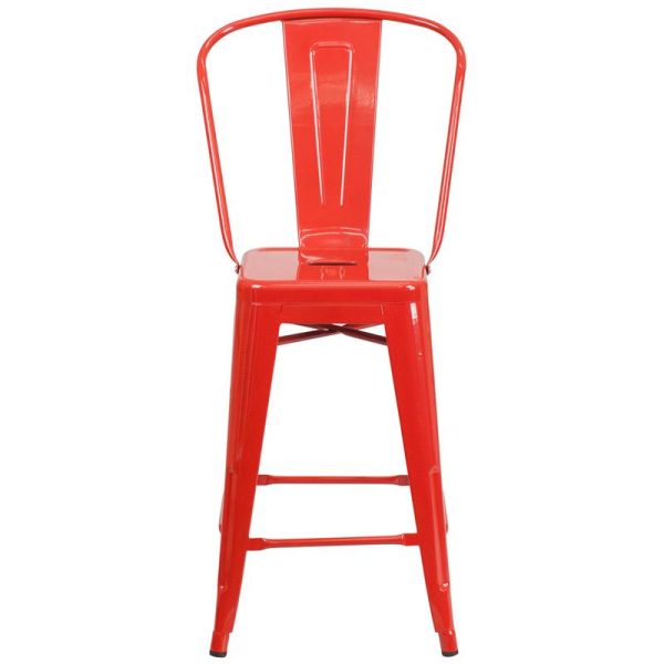 Commercial Grade 24  High Red Metal Indoor-Outdoor Counter Height Stool With Removable Back By Flash Furniture on Sale - Image 4