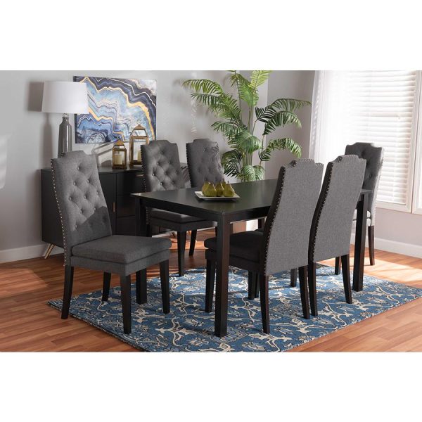 Baxton Studio Dylin Modern and Contemporary Dark Grey Fabric Upholstered and Dark Brown Finished Wood 7-Piece Dining Set Online now