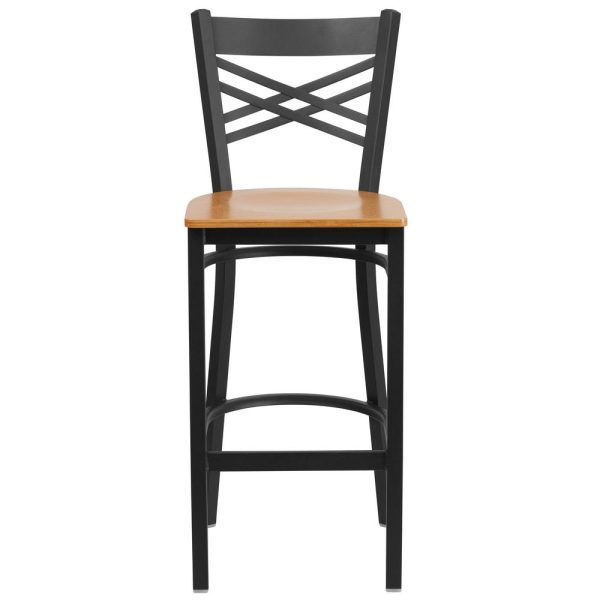 Hercules Series Black   X   Back Metal Restaurant Barstool - Natural Wood Seat By Flash Furniture Online - Image 4