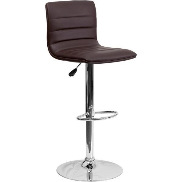 Modern Brown Vinyl Adjustable Bar Stool With Back, Counter Height Swivel Stool With Chrome Pedestal Base By Flash Furniture Online Sale