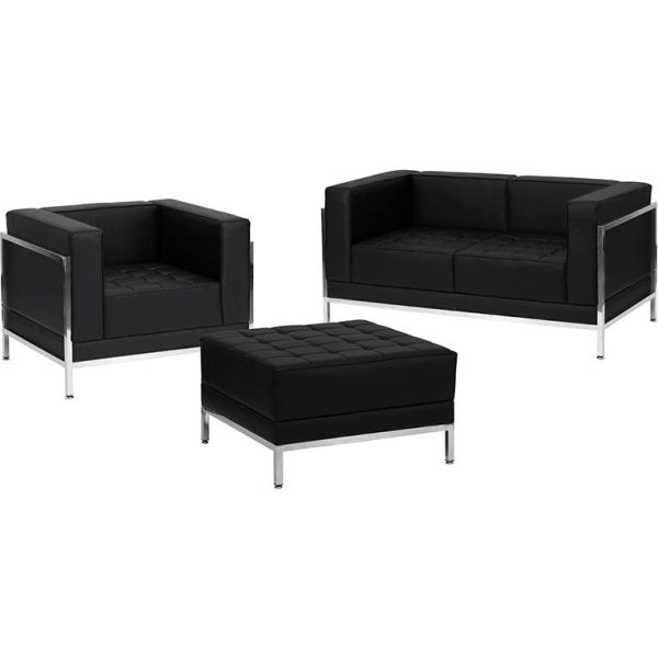 Hercules Imagination Series Black Leathersoft Loveseat, Chair & Ottoman Set By Flash Furniture Supply - Image 2