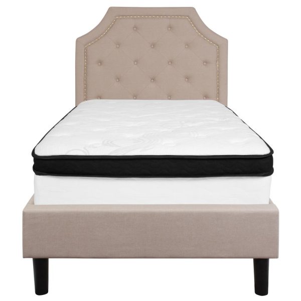Brighton Twin Size Tufted Upholstered Platform Bed In Beige Fabric With Memory Foam Mattress By Flash Furniture Online Sale - Image 3