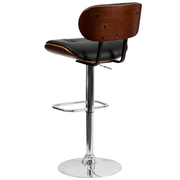 Walnut Bentwood Adjustable Height Barstool With Button Tufted Black Vinyl Seat By Flash Furniture For Cheap - Image 3