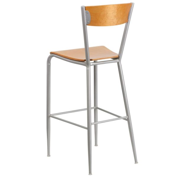 Invincible Series Silver Metal Restaurant Barstool - Natural Wood Back & Seat By Flash Furniture For Discount - Image 3