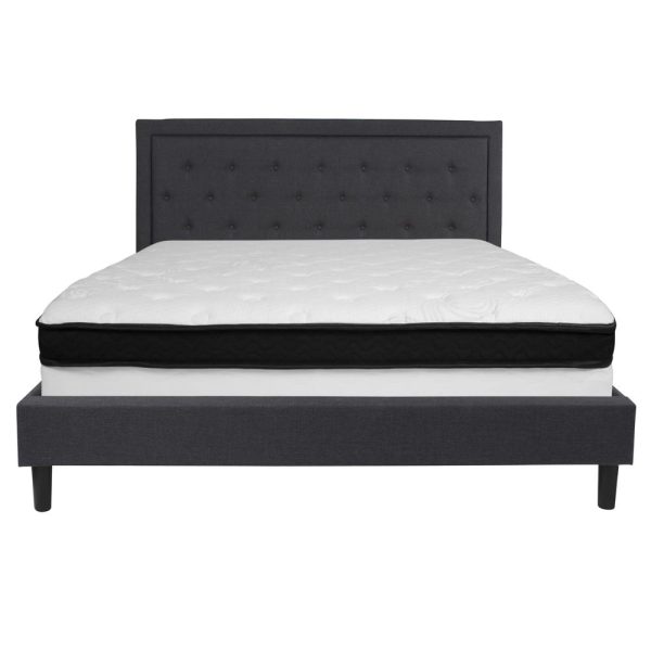Roxbury King Size Tufted Upholstered Platform Bed In Dark Gray Fabric With Memory Foam Mattress By Flash Furniture Cheap - Image 3