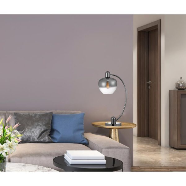 40W Brookline Metal Arc Table Lamp With Electoral Plated Smoked Glass Shade And On Off Rocker Switch By Cal Lighting For Discount - Image 4