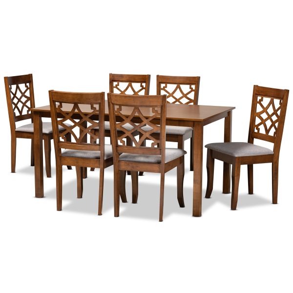 Baxton Studio Mael Modern and Contemporary Grey Fabric Upholstered and Walnut Brown Finished Wood 7-Piece Dining Set on Sale - Image 2