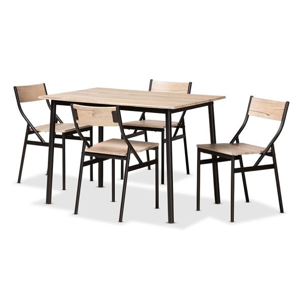 Baxton Studio Carmen Modern and Contemporary Oak Brown Finished Wood and Dark Brown Metal 5-Piece Dining Set Supply - Image 2