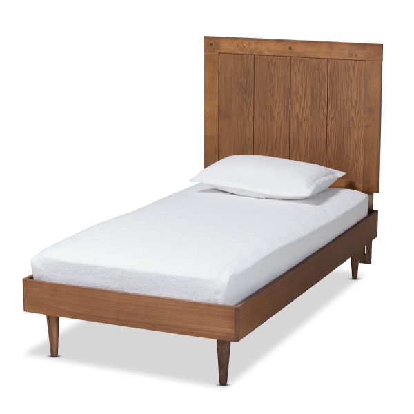 Baxton Studio Nicola Mid-Century Modern Transitional Ash Walnut Finished Wood Twin Size Platform Bed For Sale