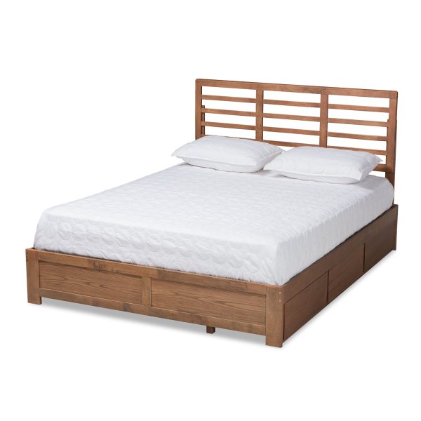 Baxton Studio Piera Modern and Contemporary Transitional Ash Walnut Brown Finished Wood Full Size 3-Drawer Platform Storage Bed For Discount