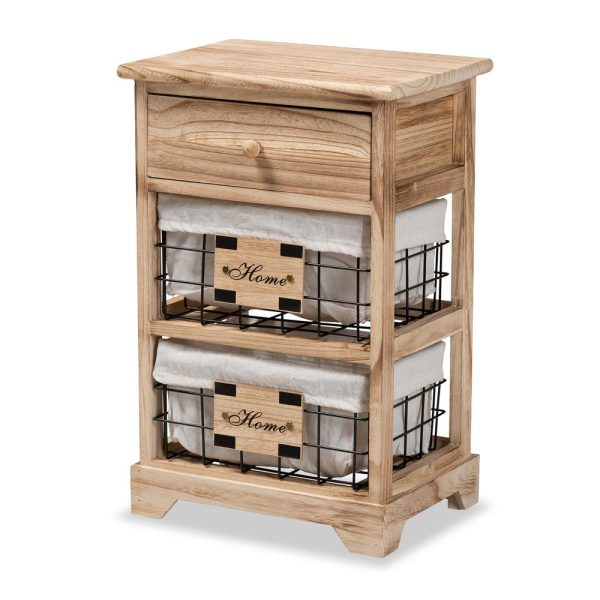 Baxton Studio Madra Modern and Contemporary Oak Brown Finished Wood and 1-Drawer Nightstand With Baskets Sale