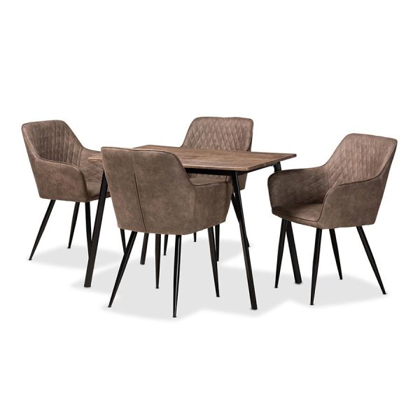 Baxton Studio Belen Modern Transitional Grey Faux Leather Effect Fabric Upholstered and Black Metal 5-Piece Dining Set Online Sale - Image 2