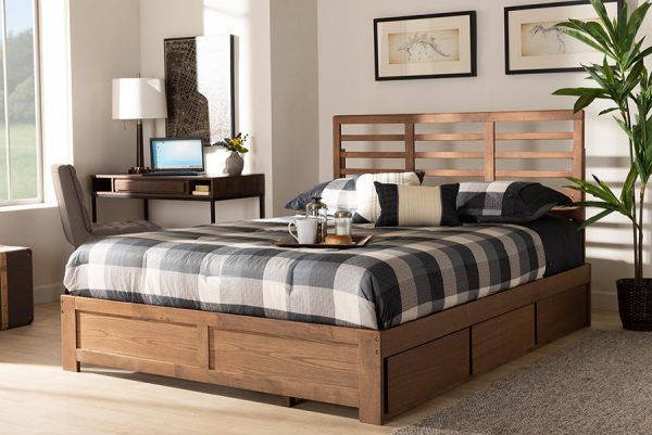 Baxton Studio Piera Modern and Contemporary Transitional Ash Walnut Brown Finished Wood Full Size 3-Drawer Platform Storage Bed For Discount - Image 2
