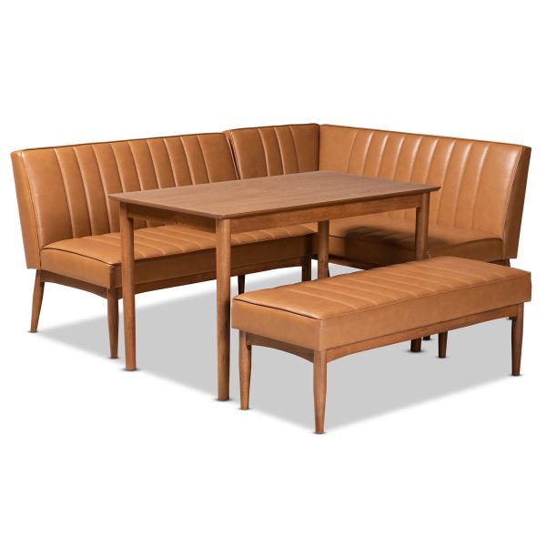 Baxton Studio Daymond Mid-Century Modern Tan Faux Leather Upholstered and Walnut Brown Finished Wood 4-Piece Dining Nook Set Supply - Image 2