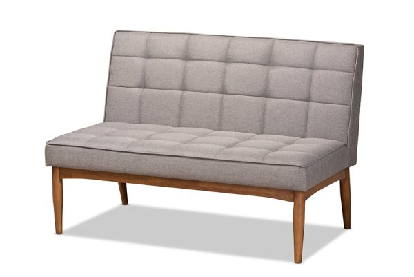 Baxton Studio Sanford Mid-Century Modern Grey Fabric Upholstered and Walnut Brown Finished Wood 2-Piece Dining Nook Banquette Set Online - Image 5