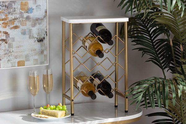Baxton Studio Ramona Modern and Contemporary Gold Finished Metal Wine Rack With Faux Marble Tabletop For Cheap - Image 2