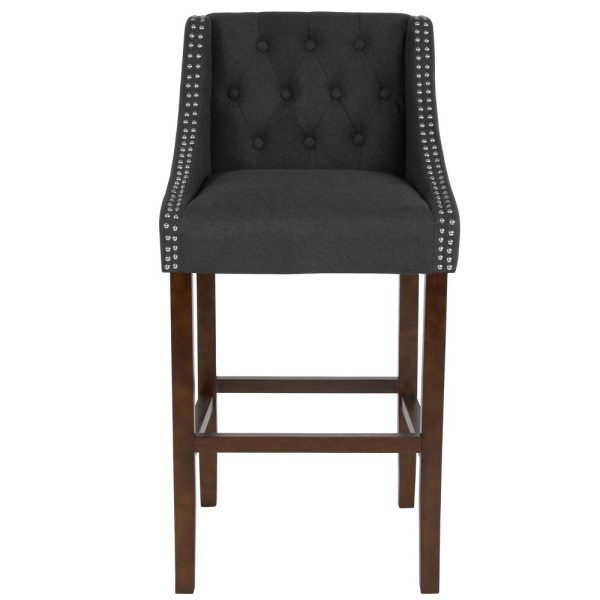 Carmel Series 30  High Transitional Tufted Walnut Barstool With Accent Nail Trim In Charcoal Fabric By Flash Furniture Discount - Image 4