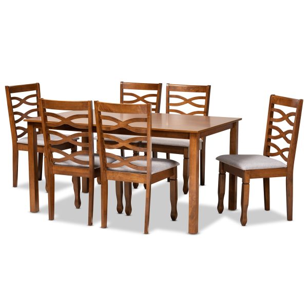 Baxton Studio Lanier Modern and Contemporary Grey Fabric Upholstered and Walnut Brown Finished Wood 7-Piece Dining Set For Cheap - Image 2
