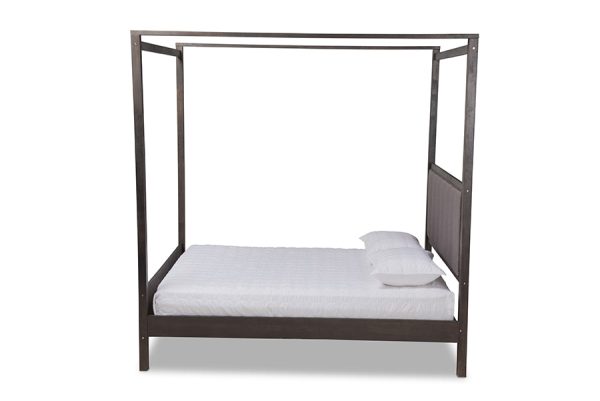 Baxton Studio Natasha Modern and Contemporary Grey Fabric Upholstered and Dark Grey Oak Finished Wood Queen Size Platform Canopy Bed on Sale - Image 3