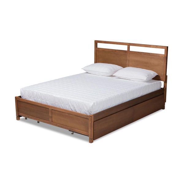 Baxton Studio Saffron Modern and Contemporary Walnut Brown Finished Wood Queen Size 4-Drawer Platform Storage Bed For Sale
