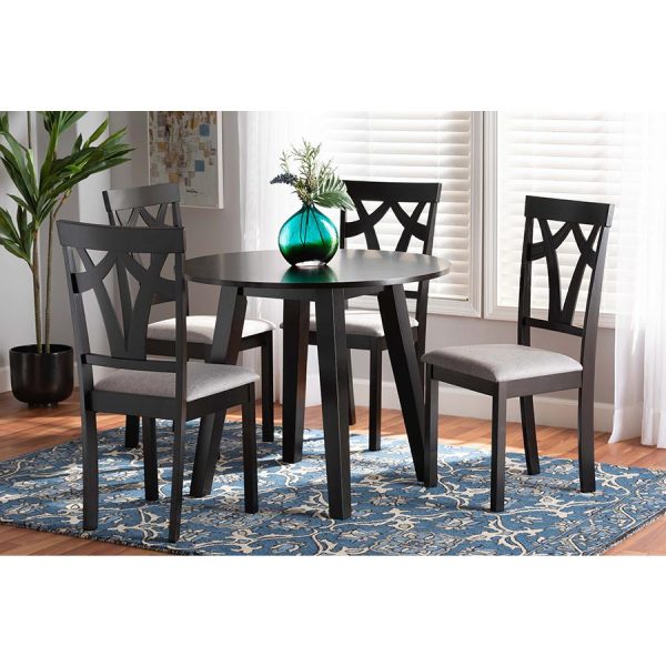 Baxton Studio Derya Modern Transitional Grey Fabric Upholstered and Dark Brown Finished Wood 5-Piece Dining Set on Sale