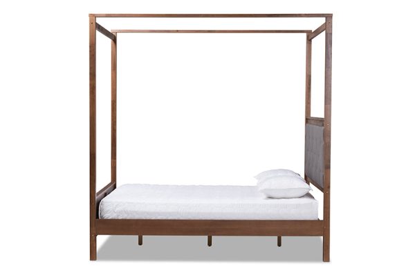 Baxton Studio Natasha Modern and Contemporary Grey Fabric Upholstered and Walnut Brown Finished Wood Queen Size Platform Canopy Bed For Discount - Image 3