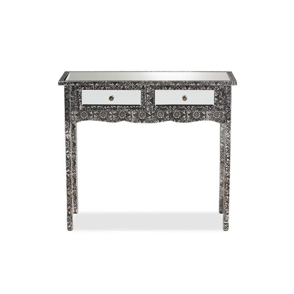 Baxton Studio Wycliff Industrial Glam and Luxe Silver Finished Metal and Mirrored Glass 2-Drawer Console Table Fashion - Image 3