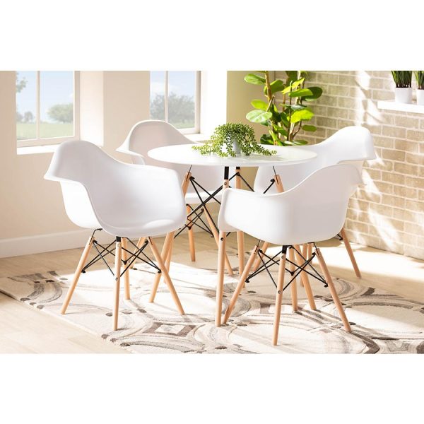 Baxton Studio Galen Modern and Contemporary White Finished Polypropylene Plastic and Oak Brown Finished Wood 5-Piece Dining Set Sale