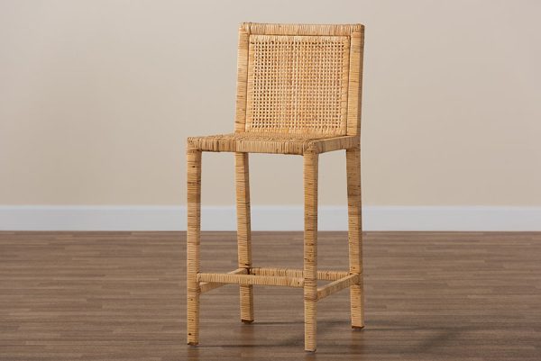 Baxton Studio Sofia Modern and Contemporary Natural Finished Wood and Rattan Counter Stool Hot on Sale - Image 4