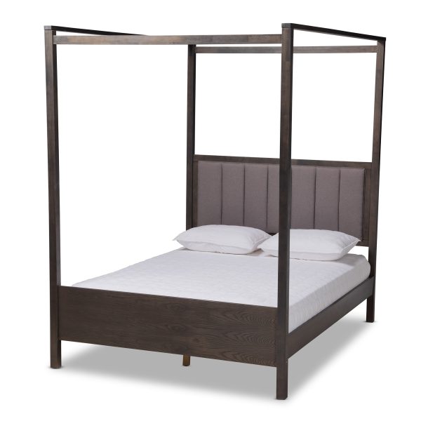Baxton Studio Natasha Modern and Contemporary Grey Fabric Upholstered and Dark Grey Oak Finished Wood Queen Size Platform Canopy Bed on Sale
