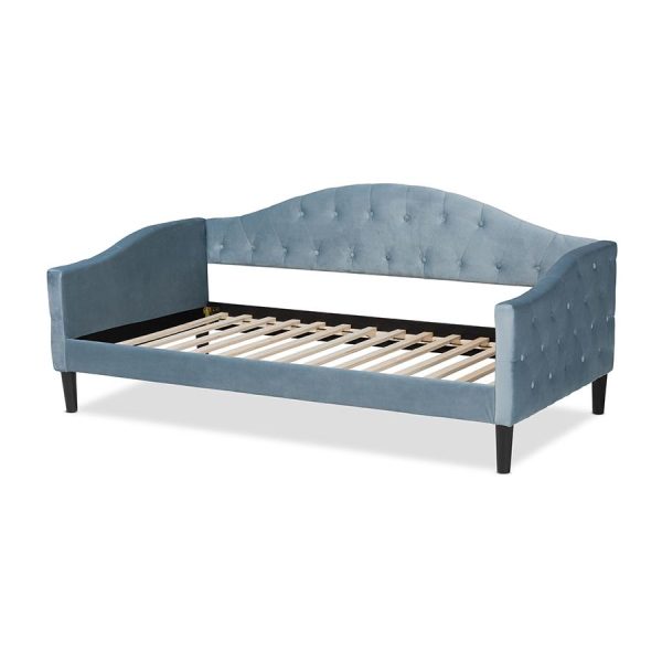 Baxton Studio Benjamin Modern and Contemporary Light Blue Velvet Fabric Upholstered and Dark Brown Finished Wood Twin Size Daybed Online now - Image 4