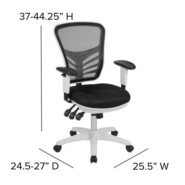 Mid-Back Black Mesh Multifunction Executive Swivel Ergonomic Office Chair With Adjustable Arms And White Frame By Flash Furniture Online now - Image 4