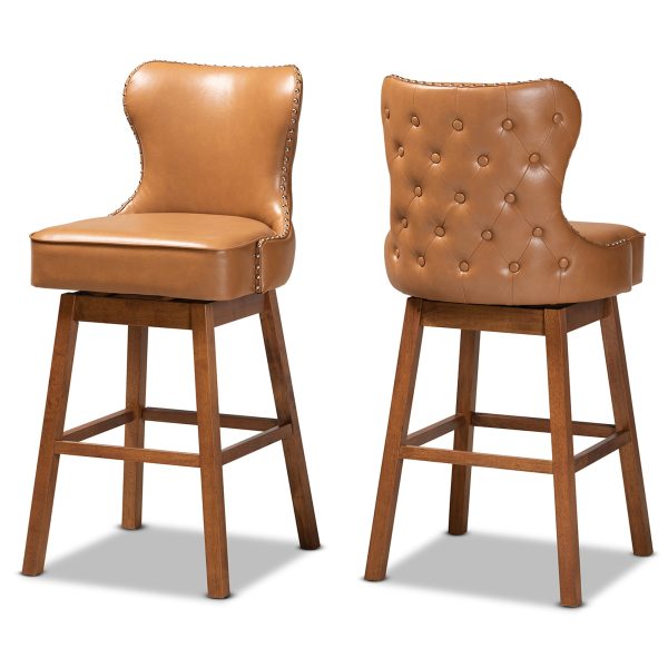 Baxton Studio Gradisca Modern and Contemporary Tan Faux Leather Upholstered and Walnut Brown Finished Wood 2-Piece Swivel Bar Stool Set Hot on Sale - Image 2