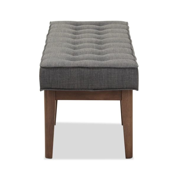 Baxton Studio Lucca Mid-Century Modern Walnut Wood Dark Grey Fabric Button-Tufted Bench Online - Image 4