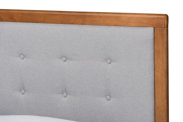 Baxton Studio Alida Mid-Century Modern Light Grey Fabric Upholstered and Walnut Brown Finished Wood Twin Size Platform Bed Discount - Image 5