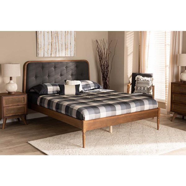 Baxton Studio Diantha Classic and Traditional Dark Grey Fabric Upholstered and Walnut Brown Finished Wood King Size Platform Bed Discount