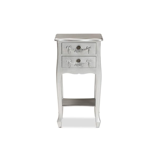 Baxton Studio Eliya Classic and Traditional Brushed Silver Finished Wood 2-Drawer Nightstand For Discount - Image 3