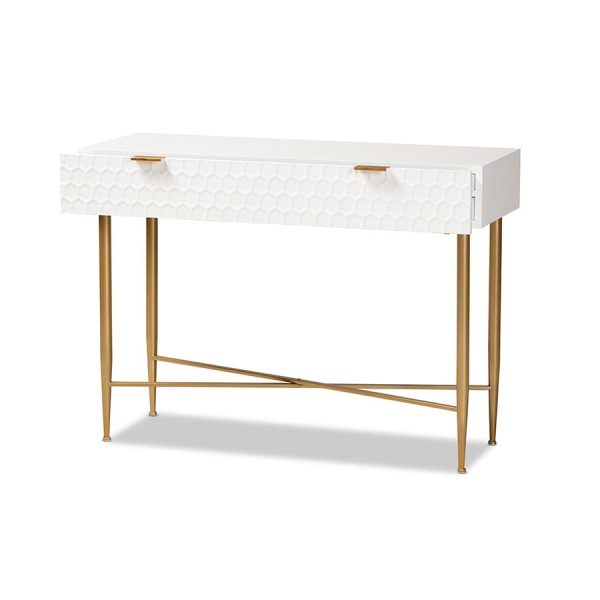Baxton Studio Galia Modern and Contemporary White Finished Wood and Gold Metal 1-Drawer Console Table on Sale - Image 3