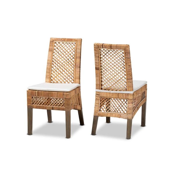 Baxton Studio Argos Modern Bohemian  Natural Brown Rattan 2-Piece Dining Chair Set Online now