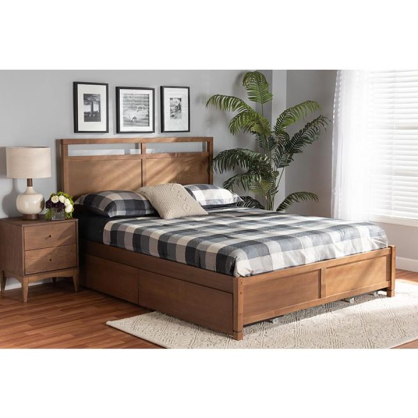 Baxton Studio Saffron Modern and Contemporary Walnut Brown Finished Wood Queen Size 4-Drawer Platform Storage Bed For Sale - Image 2