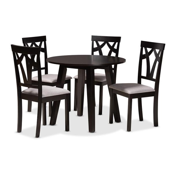 Baxton Studio Derya Modern Transitional Grey Fabric Upholstered and Dark Brown Finished Wood 5-Piece Dining Set on Sale - Image 2