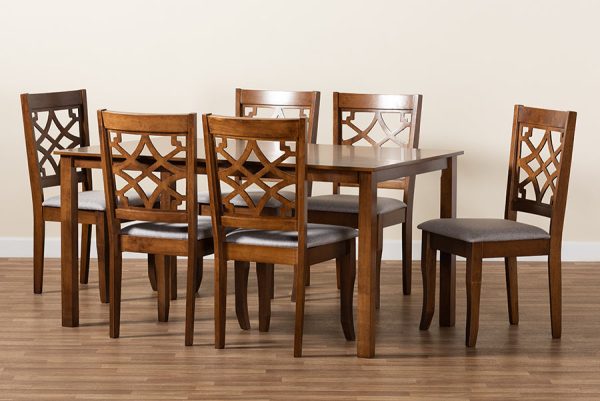 Baxton Studio Mael Modern and Contemporary Grey Fabric Upholstered and Walnut Brown Finished Wood 7-Piece Dining Set on Sale - Image 3